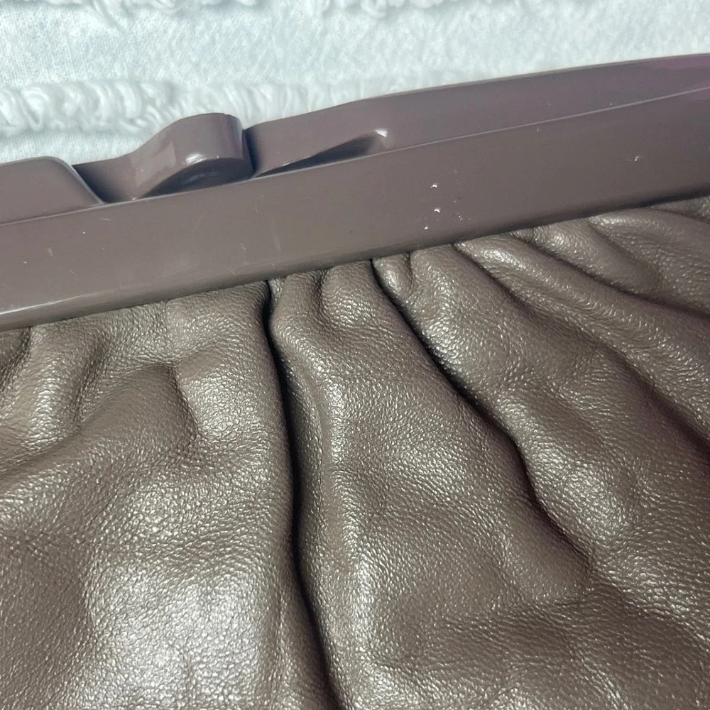 Vintage 1970s‎ Italian Taupe Leather Clutch Evening Bag Made in Italy Retro